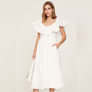 Adam Lippes x RTR Eyelet Ruffle Dress in White Cotton Poplin Midi Dress size‎ 0